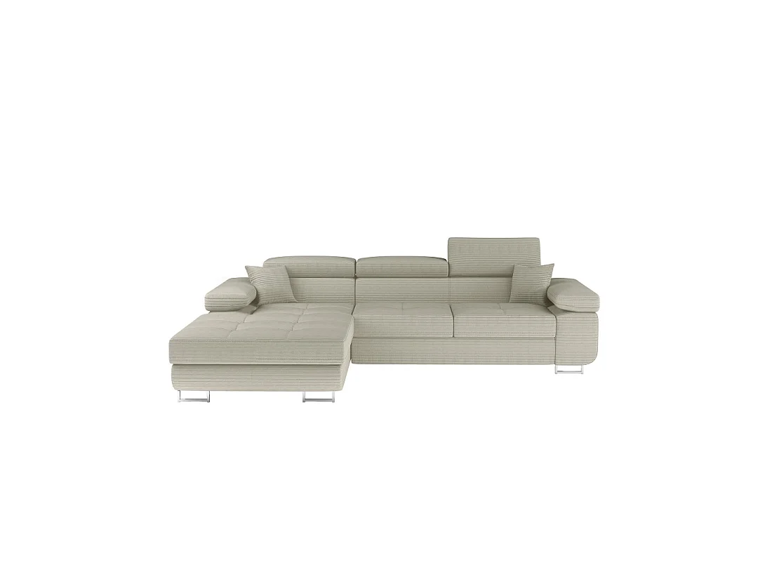 Canapé d'angle convertible AMANDA beige clair velours côtelé avec coffre gauche