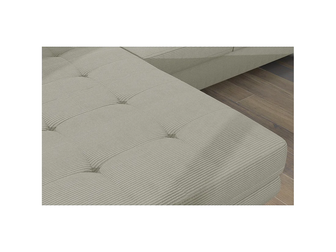Canapé d'angle convertible AMANDA beige clair velours côtelé avec coffre gauche