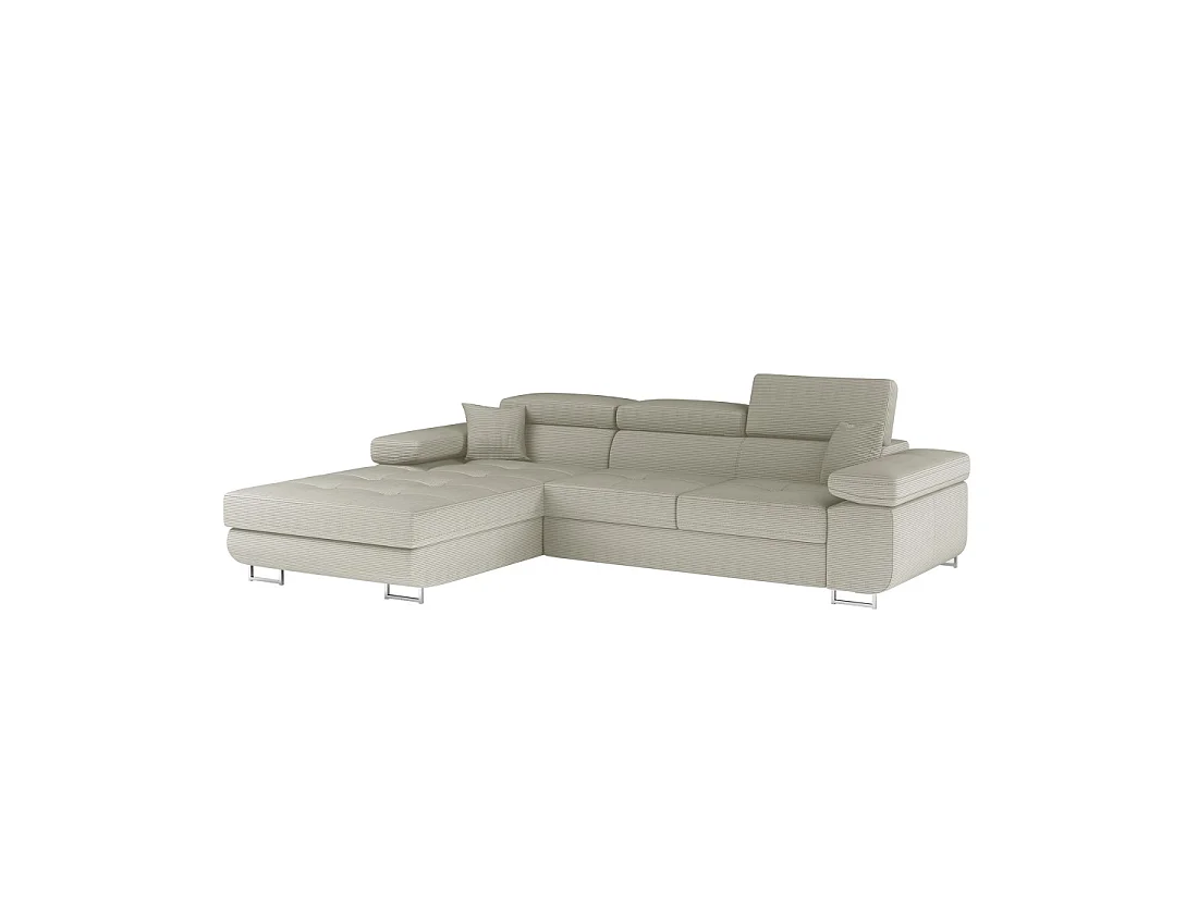 Canapé d'angle convertible AMANDA beige clair velours côtelé avec coffre gauche