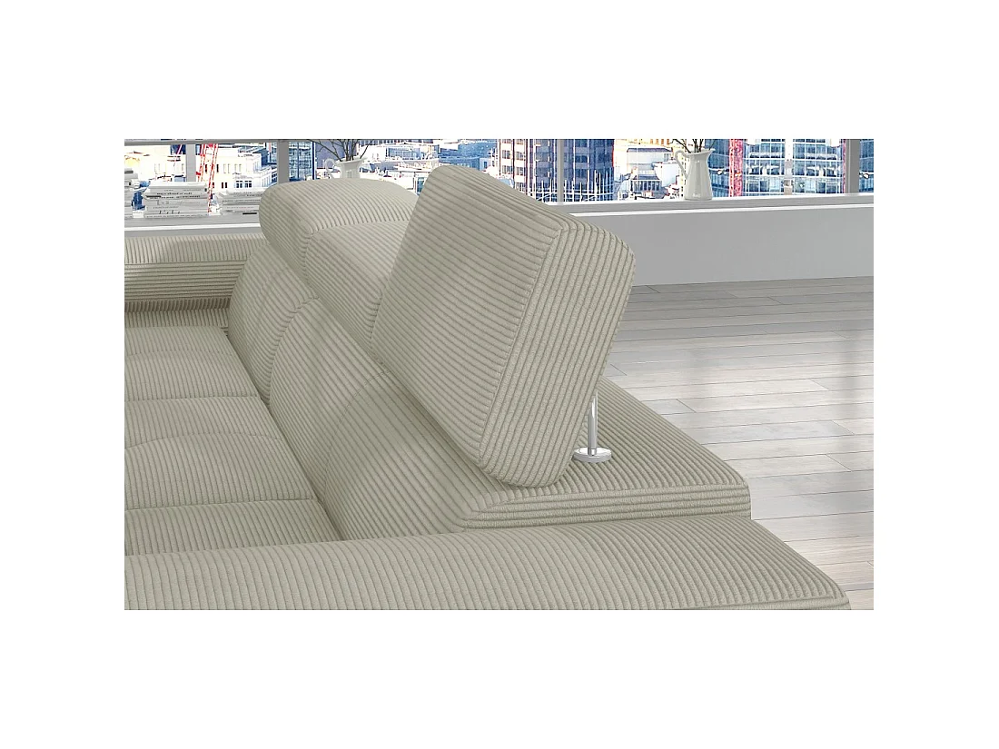 Canapé d'angle convertible AMANDA beige clair velours côtelé avec coffre gauche