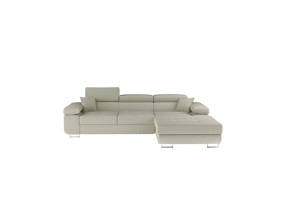 Canapé d'angle convertible AMANDA beige velours côtelé avec coffre