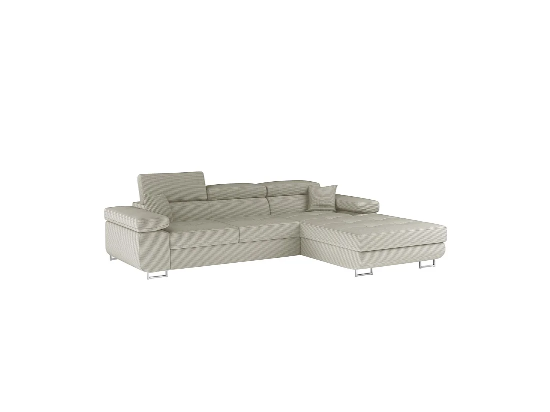 Canapé d'angle convertible AMANDA beige velours côtelé avec coffre