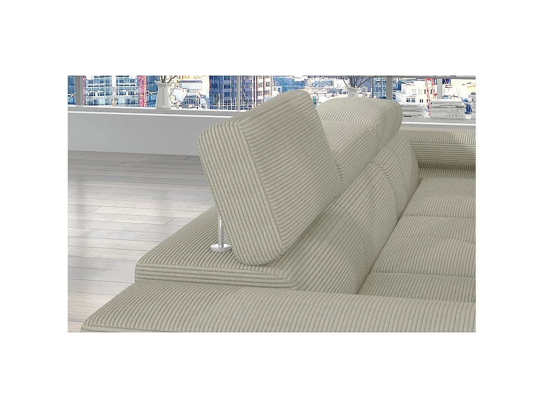 Canapé d'angle convertible AMANDA beige velours côtelé avec coffre