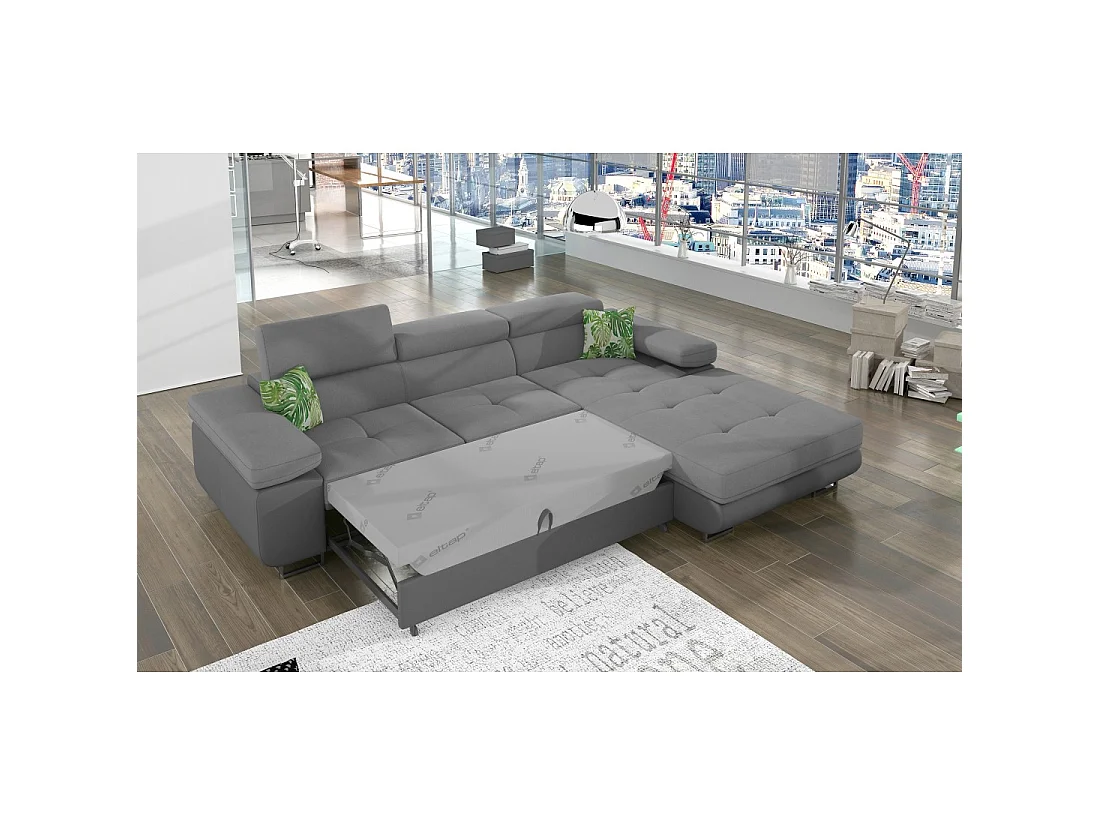 Canapé d'angle convertible AMANDA gris clair et gris foncé – Tissu effet suédine