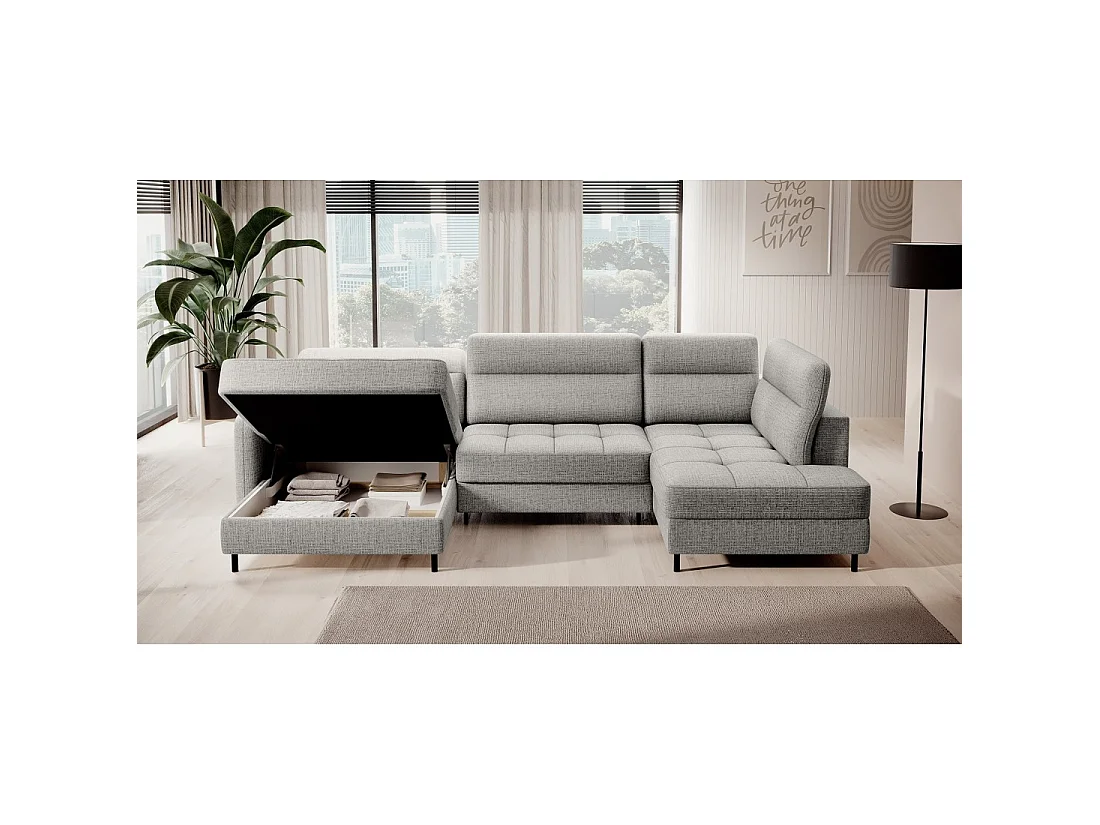 Canapé d'angle convertible BERTHO 306 cm gris foncé – Angle gauche avec coffre