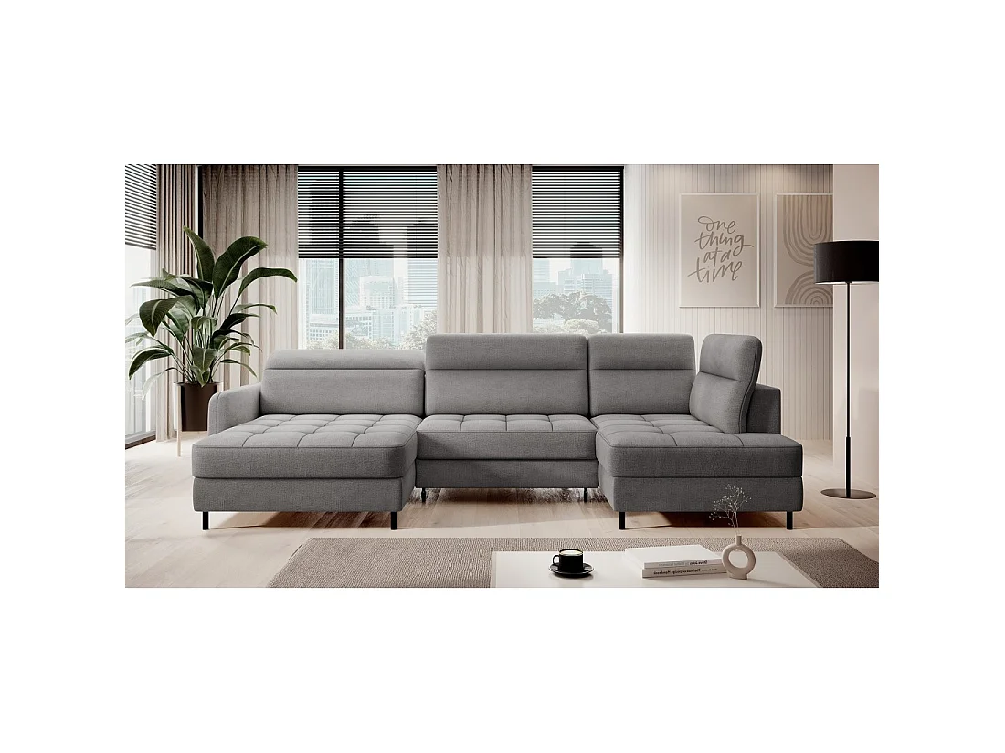 Canapé d'angle convertible BERTHO 306 cm gris foncé – Angle gauche avec coffre