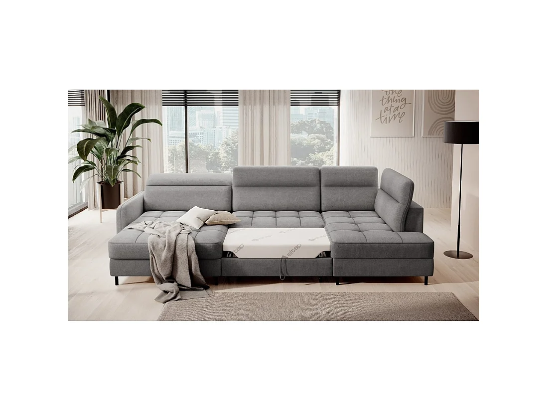 Canapé d'angle convertible BERTHO 306 cm gris foncé – Angle gauche avec coffre