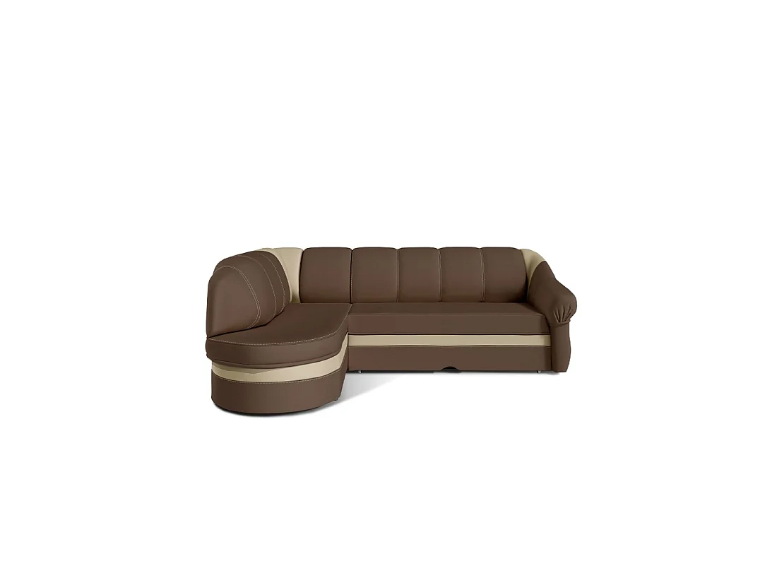 Canapé d'angle gauche convertible BENANA 250 cm marron et crème avec coffre