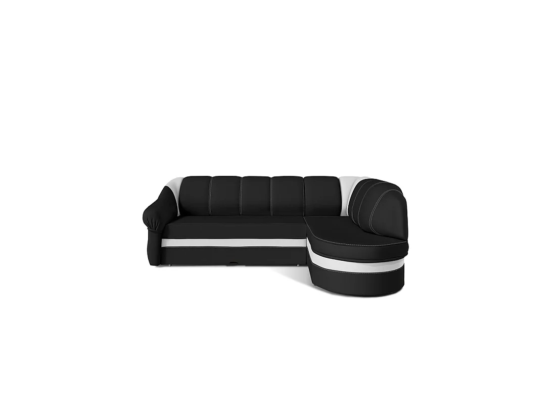 Canapé d'angle droit convertible BENANA 250 cm noir et blanc avec coffre de rangement