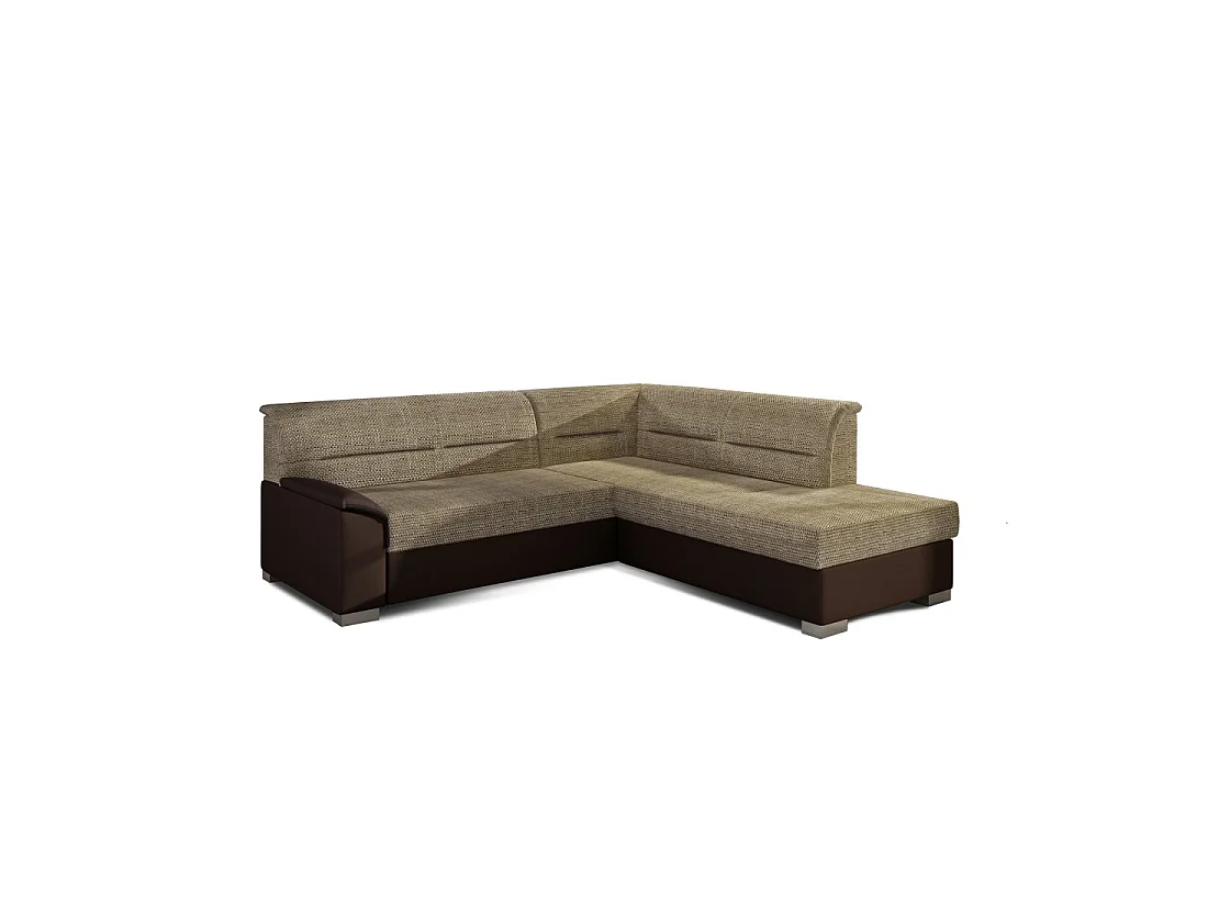 Canapé d'angle convertible TROMSO beige et chocolat – Angle droit avec coffre
