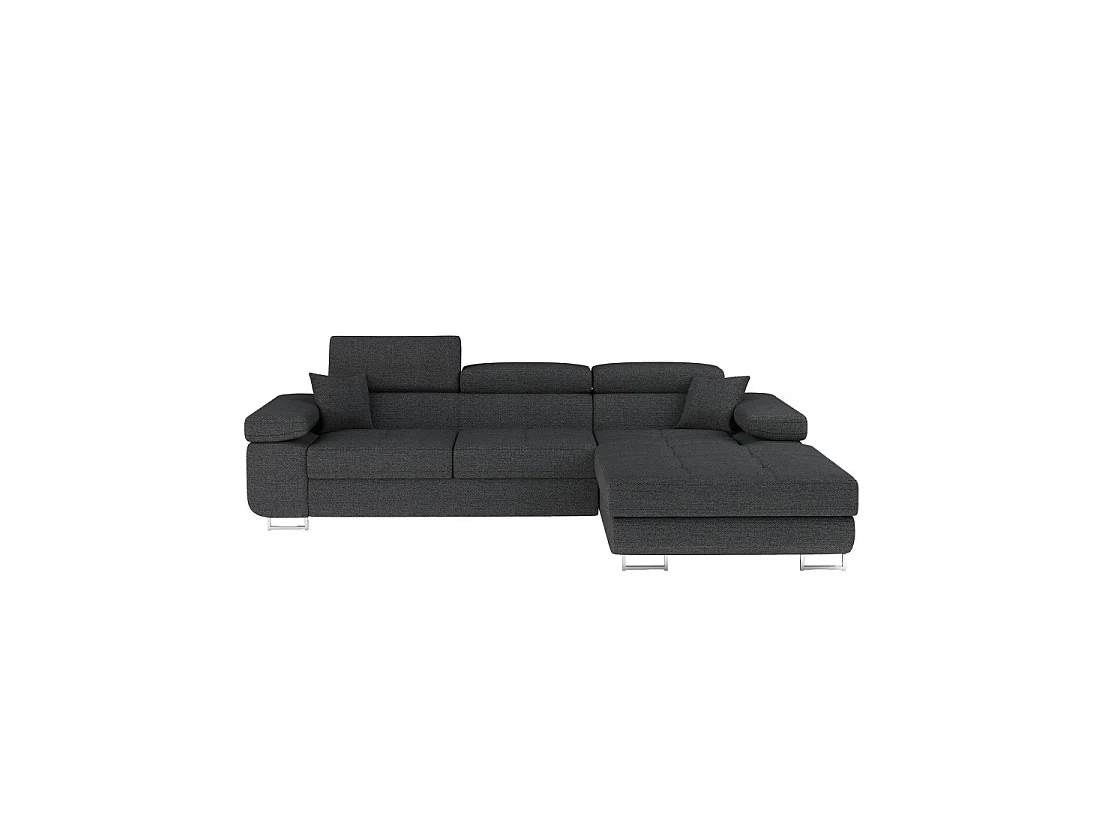 Canapé d'angle convertible AMANDA gris foncé en tissu structuré avec coffre