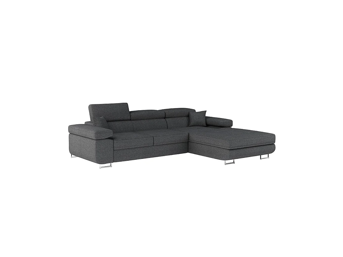 Canapé d'angle convertible AMANDA gris foncé en tissu structuré avec coffre