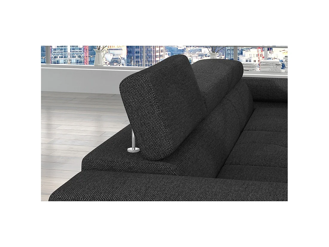 Canapé d'angle convertible AMANDA gris foncé en tissu structuré avec coffre