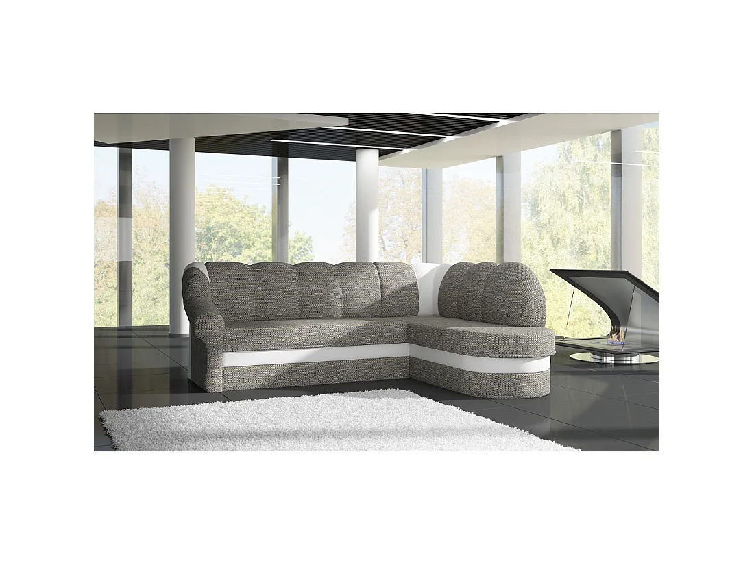 Canapé d'angle droit convertible BENANA 250 cm gris et blanc avec coffre de rangement