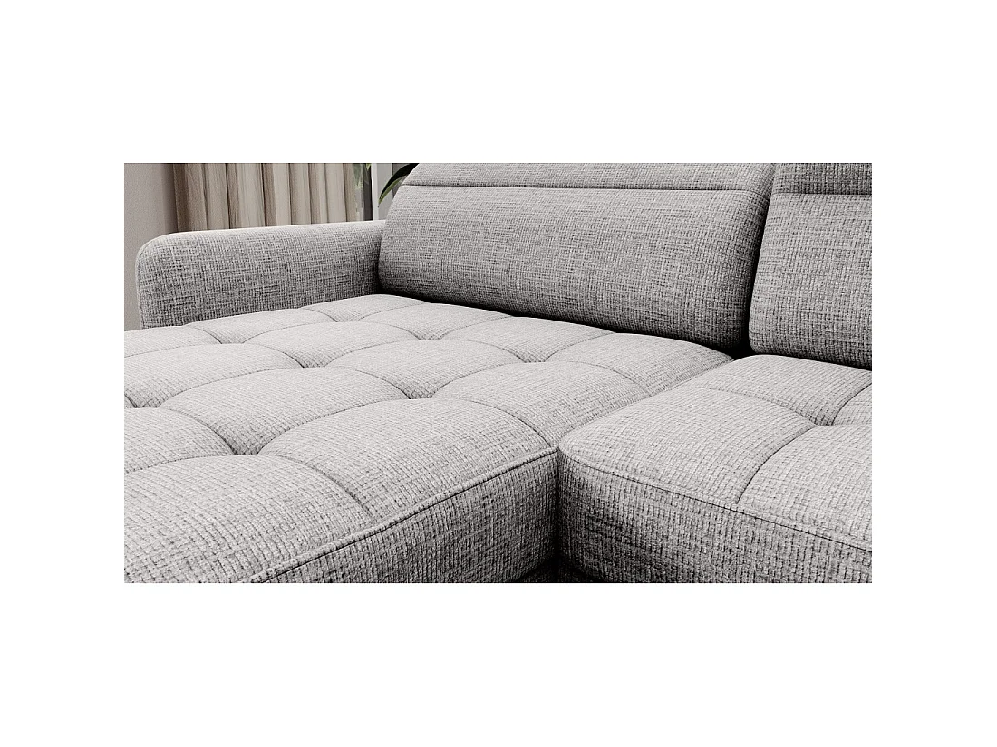 Canapé d'angle convertible BERTHO 306 cm gris clair – Angle gauche avec coffre