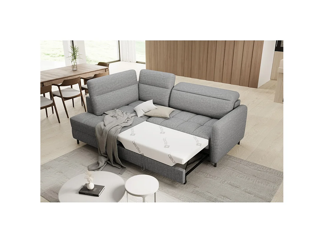 Canapé d'angle gauche convertible BARNEA 208 cm gris chiné avec rangement