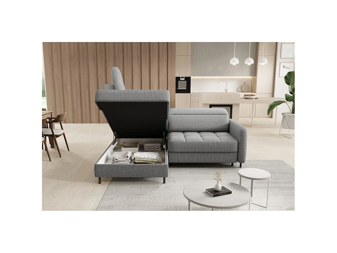 Canapé d'angle gauche convertible BARNEA 208 cm gris chiné avec rangement