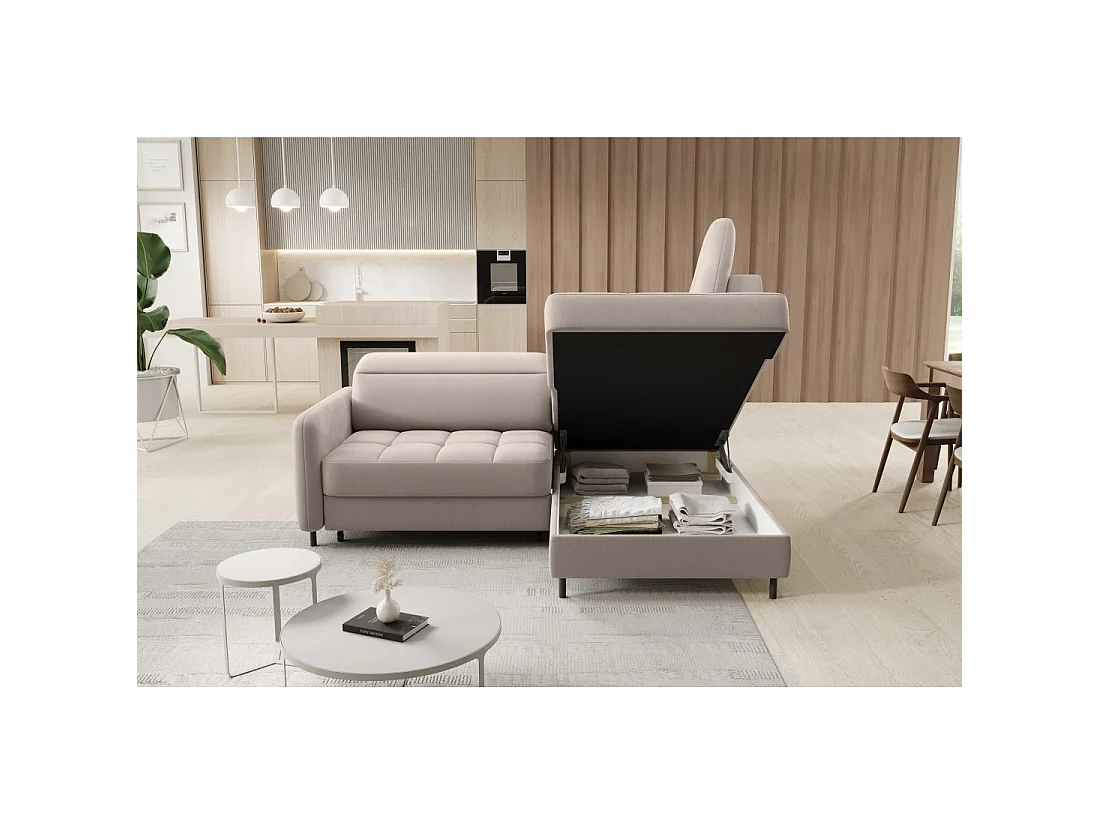 Canapé d'angle droit convertible BARNEA 208 cm beige crème avec rangement
