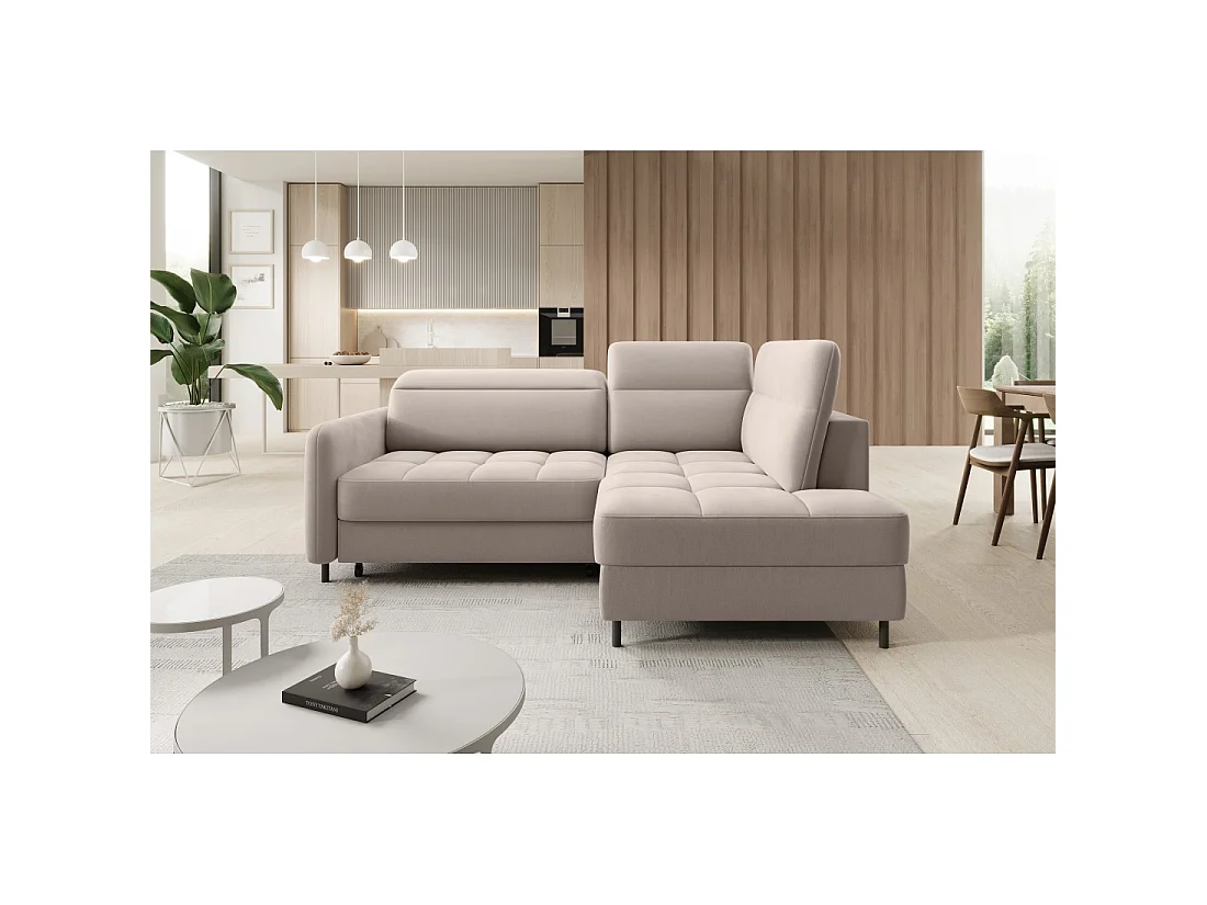 Canapé d'angle droit convertible BARNEA 208 cm beige crème avec rangement