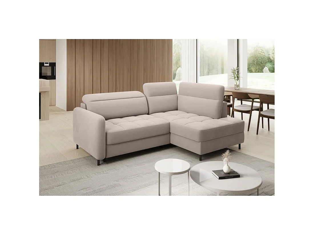 Canapé d'angle droit convertible BARNEA 208 cm beige crème avec rangement