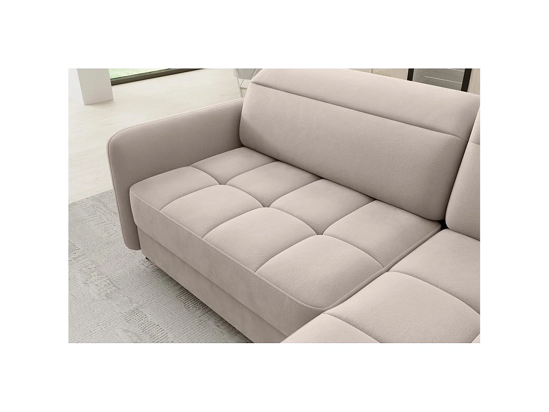 Canapé d'angle droit convertible BARNEA 208 cm beige crème avec rangement