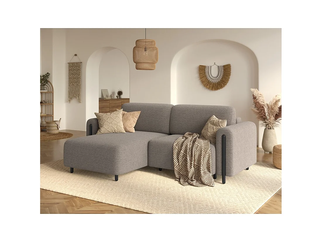 Canapé d'angle convertible ARVESSA brun clair – Angle gauche avec coffre