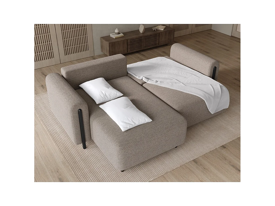 Canapé d'angle convertible ARVESSA brun clair – Angle gauche avec coffre