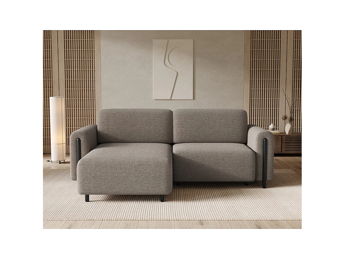 Canapé d'angle convertible ARVESSA brun clair – Angle gauche avec coffre
