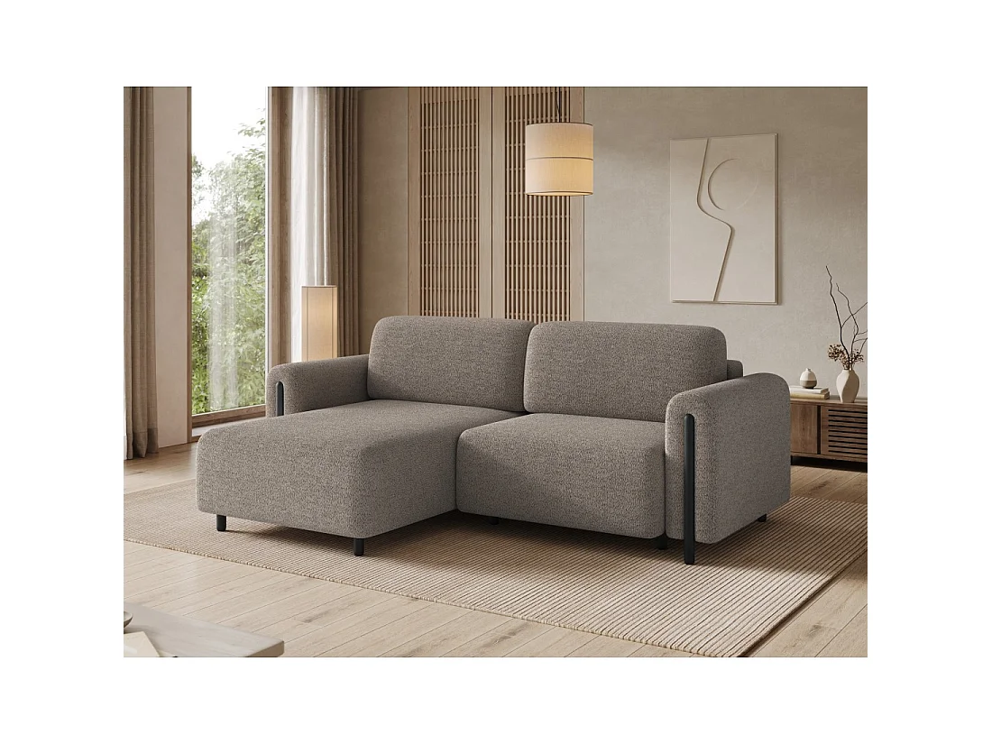 Canapé d'angle convertible ARVESSA brun clair – Angle gauche avec coffre