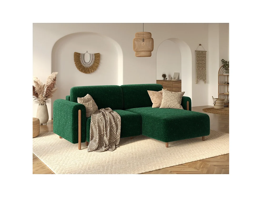 Canapé d'angle convertible ARVESSA vert émeraude bouclette – Angle droit