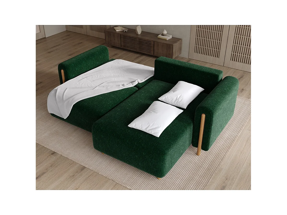 Canapé d'angle convertible ARVESSA vert émeraude bouclette – Angle droit