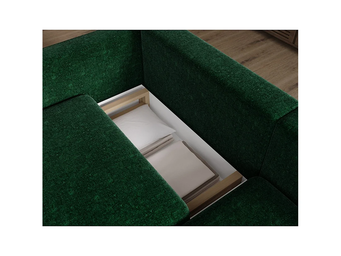 Canapé d'angle convertible ARVESSA vert émeraude bouclette – Angle droit