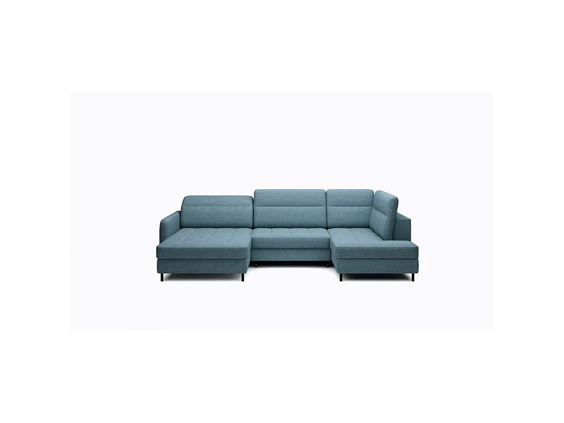 Canapé d'angle convertible BERTHO 306 cm bleu canard – Angle gauche avec coffre