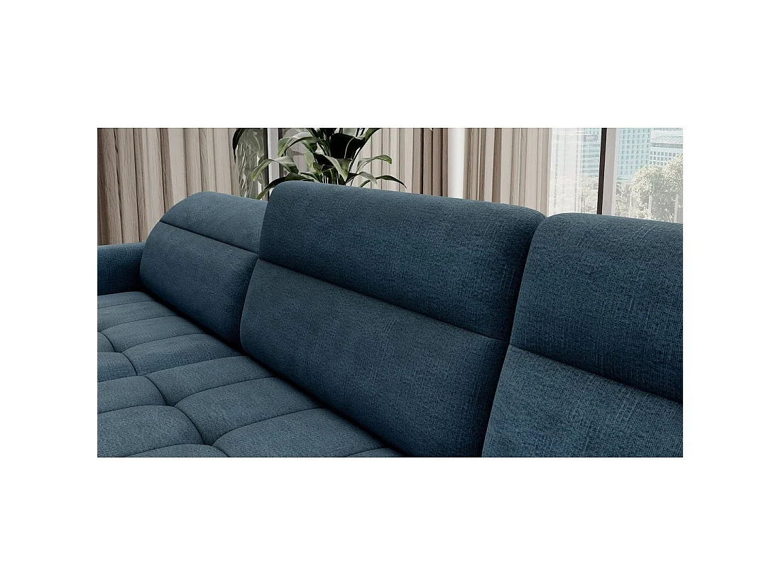 Canapé d'angle convertible BERTHO 306 cm bleu canard – Angle gauche avec coffre