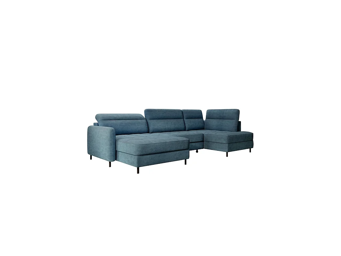 Canapé d'angle convertible BERTHO 306 cm bleu canard – Angle gauche avec coffre