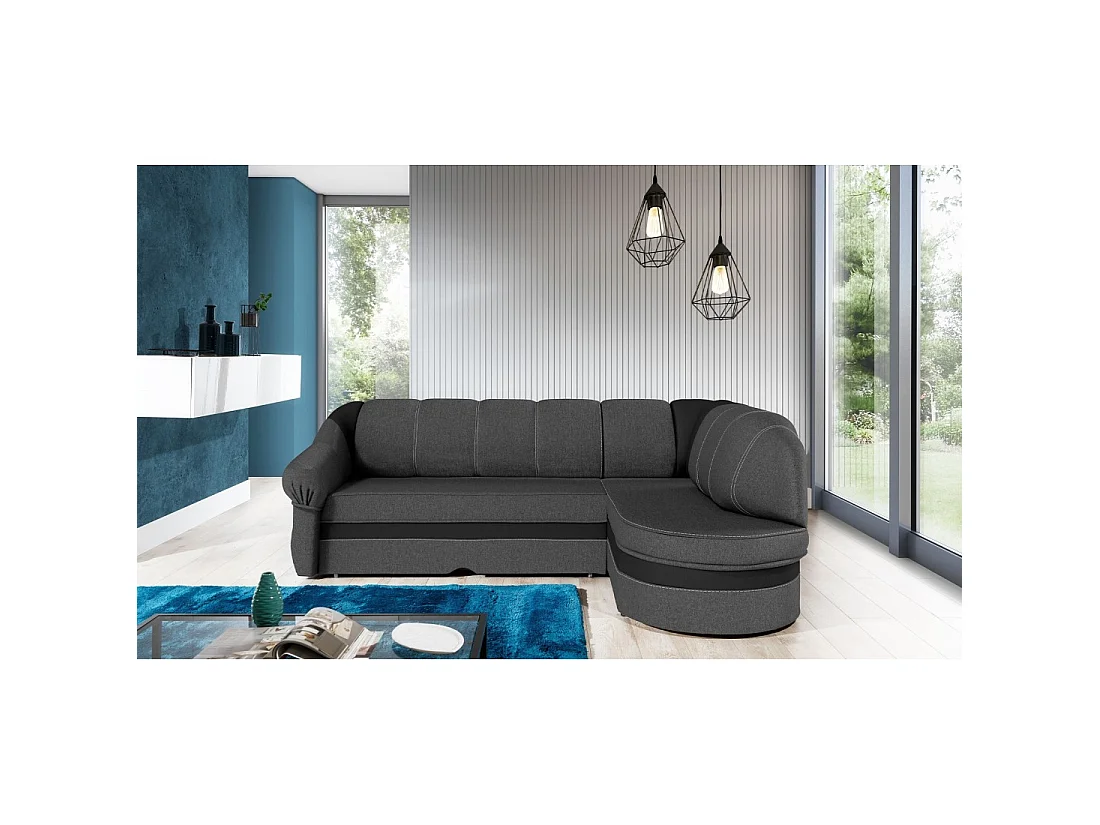 Canapé d'angle droit convertible BENANA 250 cm gris foncé et noir avec coffre