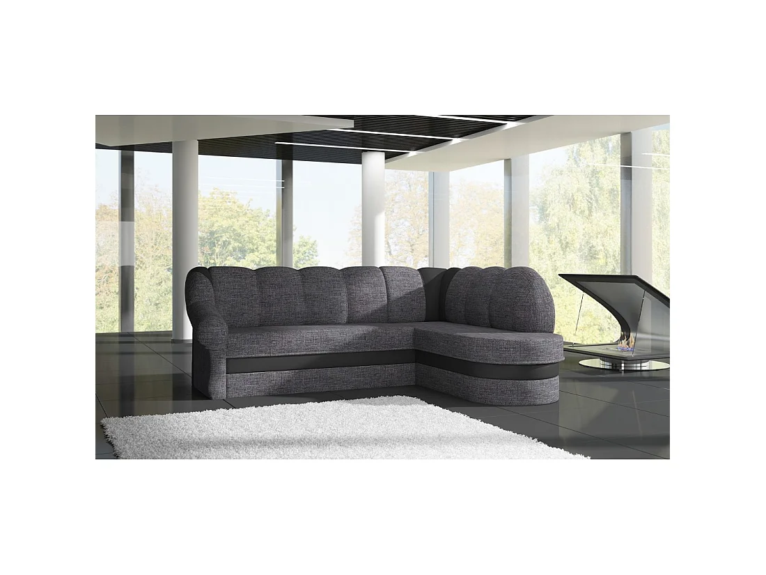 Canapé d'angle droit convertible BENANA 250 cm gris foncé et noir avec coffre