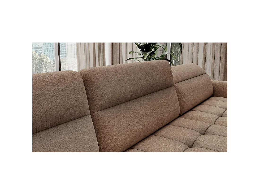 Canapé d'angle convertible BERTHO 306 cm marron clair chenillé – Angle droit avec coffre