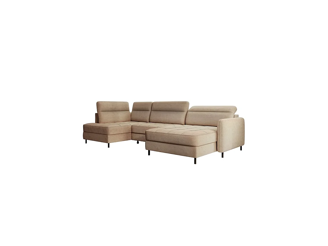 Canapé d'angle convertible BERTHO 306 cm marron clair chenillé – Angle droit avec coffre