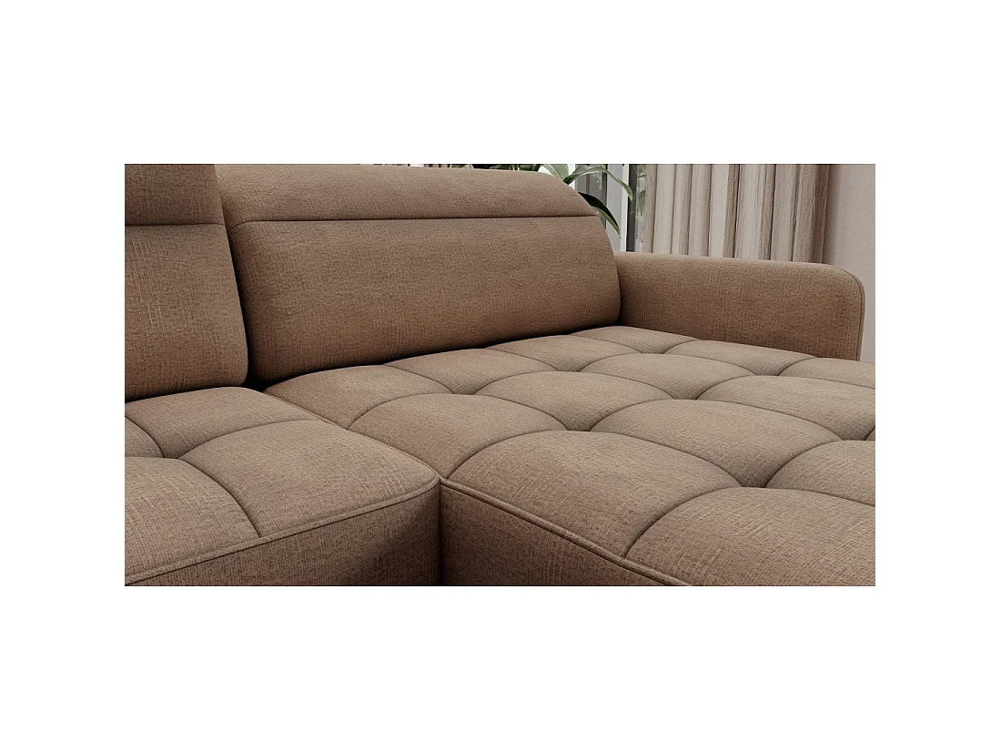 Canapé d'angle convertible BERTHO 306 cm marron clair chenillé – Angle droit avec coffre