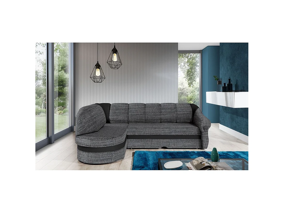 Canapé d'angle gauche convertible BENANA 250 cm gris et noir avec coffre