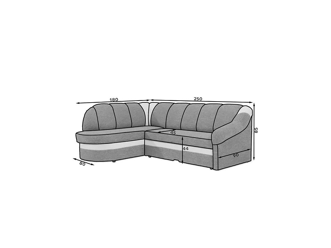 Canapé d'angle gauche convertible BENANA 250 cm gris et noir avec coffre
