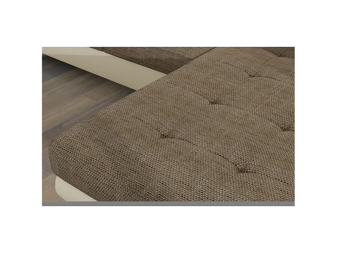 Canapé d'angle convertible AMANDA beige et crème – Tissu effet lin – Angle droit