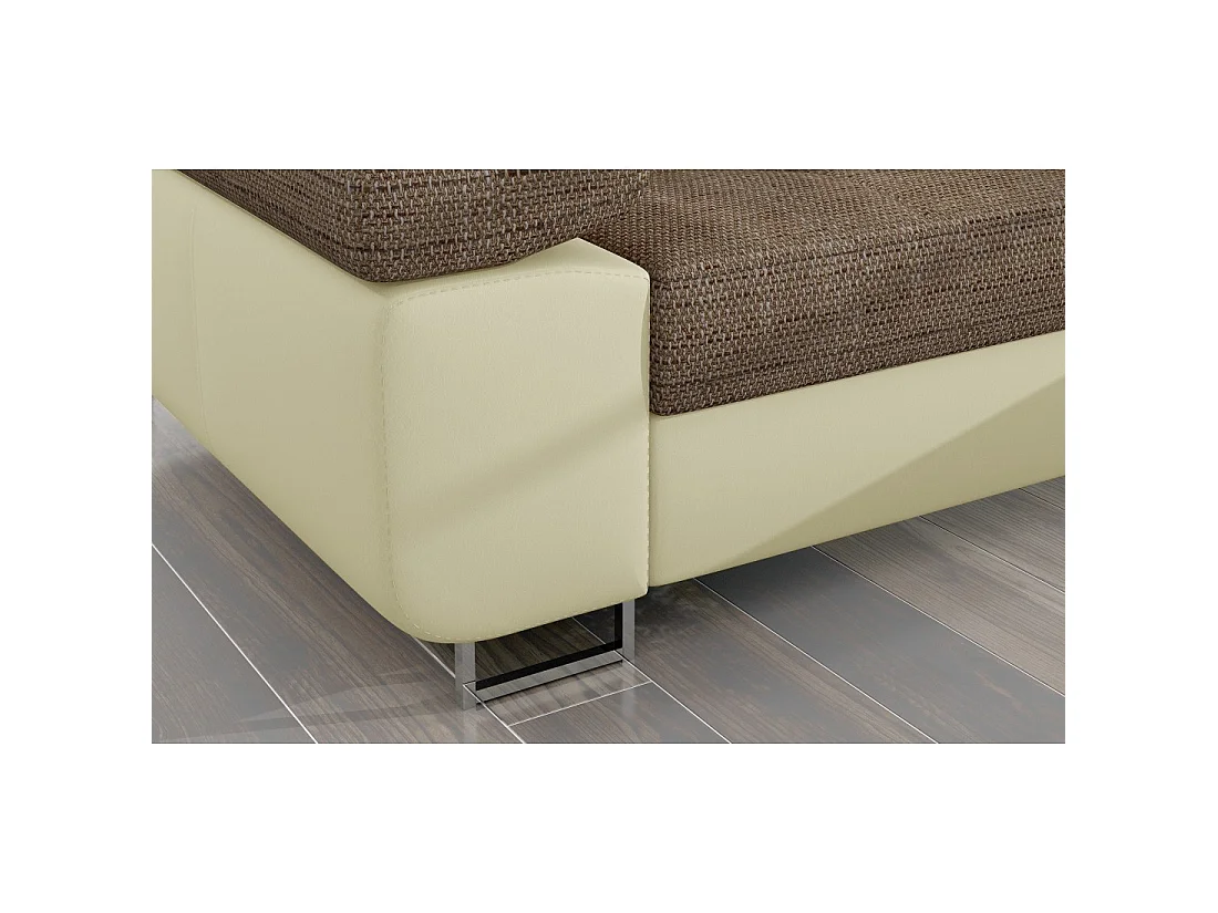 Canapé d'angle convertible AMANDA beige et crème – Tissu effet lin – Angle droit