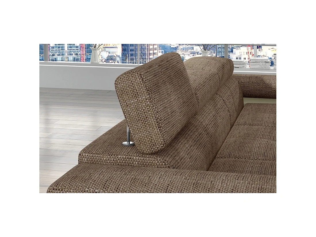 Canapé d'angle convertible AMANDA beige et crème – Tissu effet lin – Angle droit