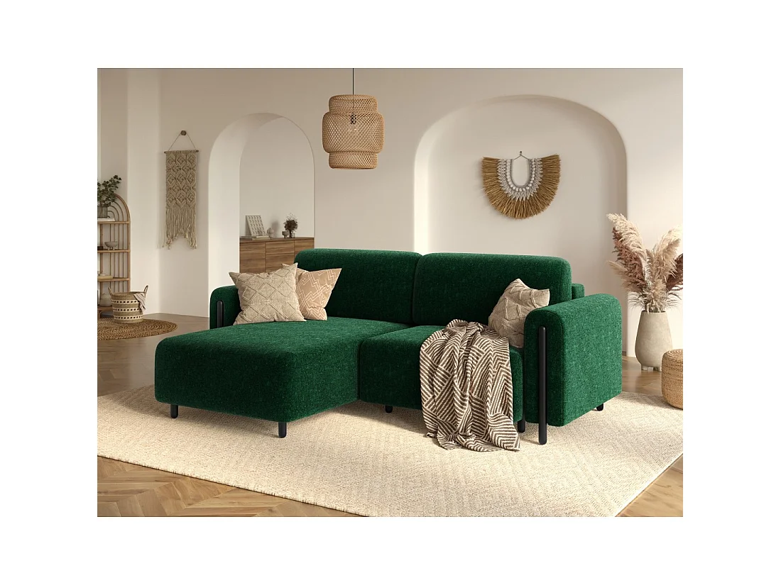 Canapé d'angle convertible ARVESSA vert émeraude bouclette – Angle gauche avec coffre