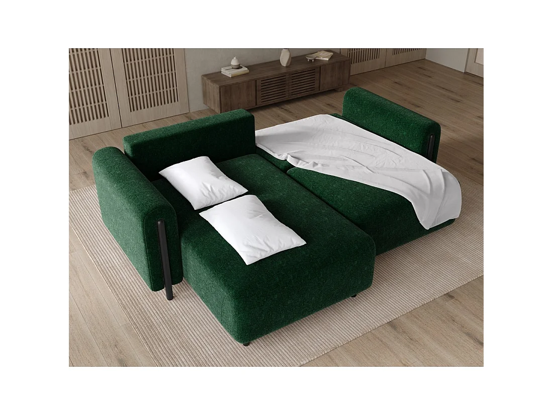 Canapé d'angle convertible ARVESSA vert émeraude bouclette – Angle gauche avec coffre