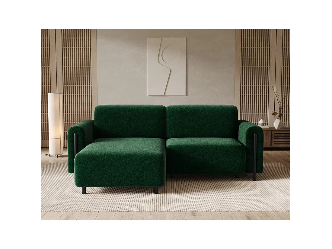 Canapé d'angle convertible ARVESSA vert émeraude bouclette – Angle gauche avec coffre