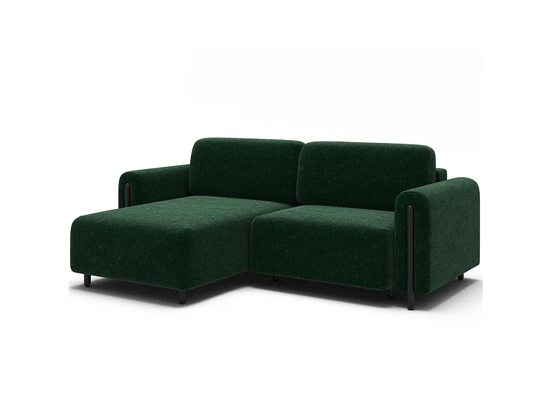 Canapé d'angle convertible ARVESSA vert émeraude bouclette – Angle gauche avec coffre