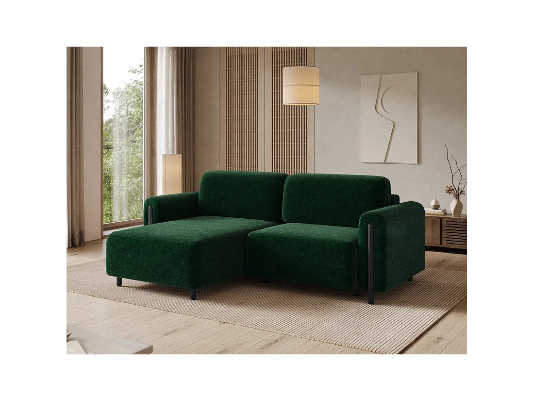 Canapé d'angle convertible ARVESSA vert émeraude bouclette – Angle gauche avec coffre